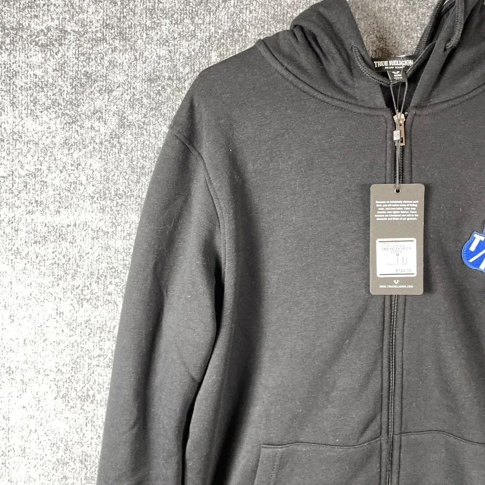 True Religion Hoodie Mens Medium Black Full Zip World Tour Rock‎ Back Hit Grunge